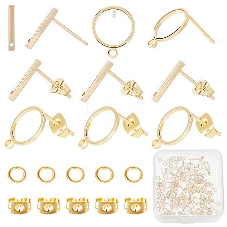 CREATCABIN 60Pcs 2 Styles Ring & Rectangle Shape Brass Stud Earring Findings DIY-CN0002-59-1