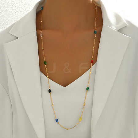 Fashionable Vintage Simple Brass Colorful Enamel Link Chain Women's Long Necklaces PN4566-4-1