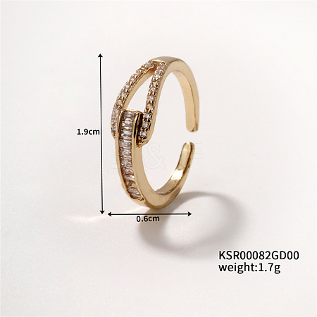 Elegant Brass Micro Pave Clear Cubic Zirconia Open Cuff Ring for Women KD6329-1-1