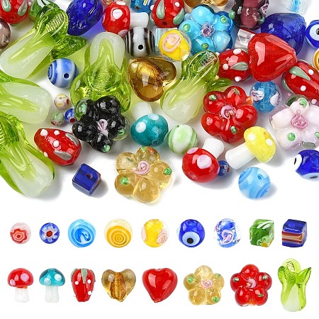60Pcs 10 Style Handmade Lampwork Bead Strands LAMP-YW0001-32-1