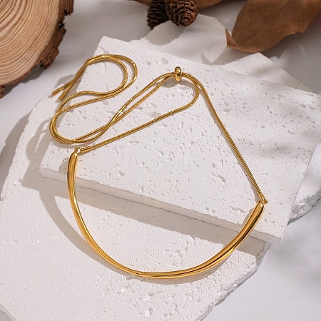 Adjustable 304 Stainless Steel Curved Shape Round Snake Chain Slider Choker Necklaces for Women CE3474-1-1