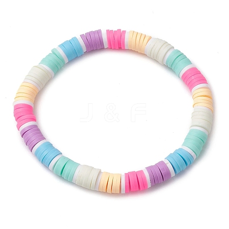 Rainbow Color Disc Handmade Polymer Clay Beaded Stretch Kid Bracelets for Girls BJEW-JB10351-01-1