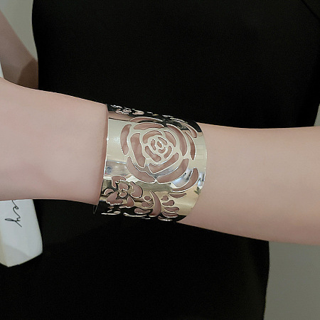Rose Pattern Alloy Upper Arm Open Cuff Bangles WG9CF3D-02-1