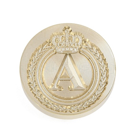 Golden Tone Crown Initial Wax Seal Brass Stamp Heads AJEW-A065-01A-1