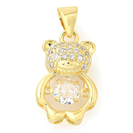 Bear Rack Plating Brass Micro Pave Cubic Zirconia Pendants KK-S396-22-1