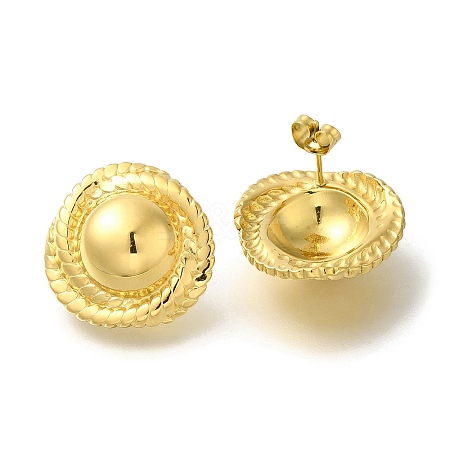 PVD Vacuum Plating 304 Stainless Steel Flat Round Stud Earrings for Women EJEW-S227-61G-1