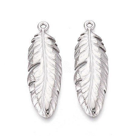 304 Stainless Steel Feather Pendants STAS-T067-32P-1
