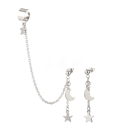 Moon and Star Alloy Asymmetrical Earrings EJEW-JE04888-02-1