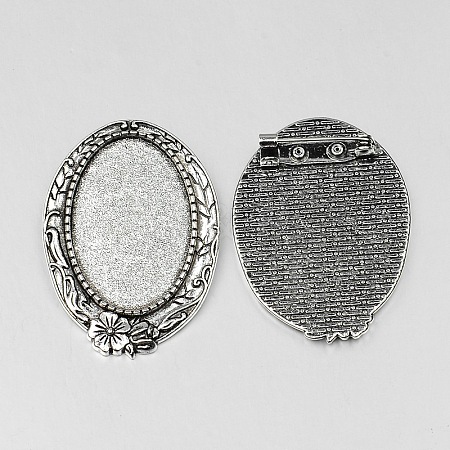 Vintage Tibetan Style Alloy Brooch Cabochon Bezel Settings X-PALLOY-O037-33AS-1
