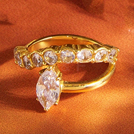 304 Stainless Steel Micro Pave Cubic Zirconia Cuff Open Rings for Women SA-CBAABBA-09C-G-1