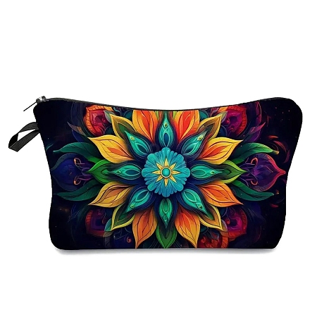 Mandala Flower Print Linen Cosmetic Zipper Pouches PW-WGC854E-04-1