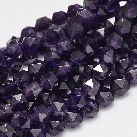 Faceted Natural Amethyst Beads Strands G-K066-09-8mm-1