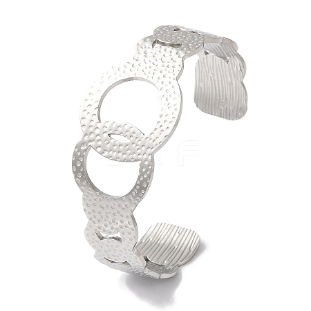 Non-Tarnish 304 Stainless Steel Textured Ring Open Cuff Bangles for Women BJEW-I315-03P-1