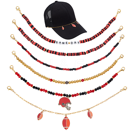 6Pcs 6 Styles Handmade Polymer Clay & CCB Plastic & Glass & Alloy Enamel Pendant Hat Chains HJEW-GA00089-1