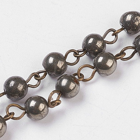 Natural Pyrite Handmade Beaded Chains AJEW-JB00437-02-1
