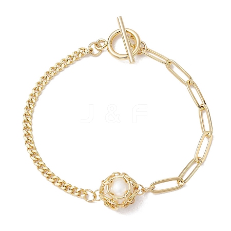 Natural Cultured Freshwater Pearl Bead Macrame Pouch Link Bracelets BJEW-JB10229-1