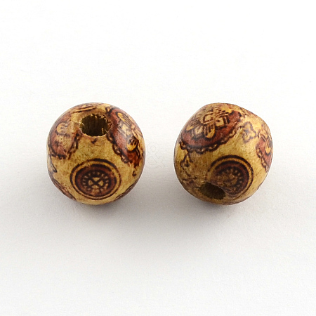 Round Printed Natural Maple Wood Beads X-WOOD-R243-16mm-B04-1
