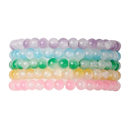 6mm Two Tone Glass Imitation Jade Round Beaded Stretch Bracelets for Women BJEW-JB10687-1