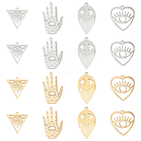 16Pcs 4 Style 201 Stainless Steel Pendants STAS-DC0001-63-1
