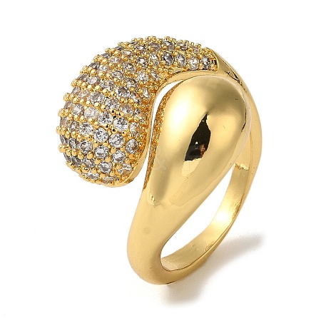 Rack Plating Teardrop Brass Micro Pave Clear Cubic Zirconia Cuff Rings for Women RJEW-H235-05G-1