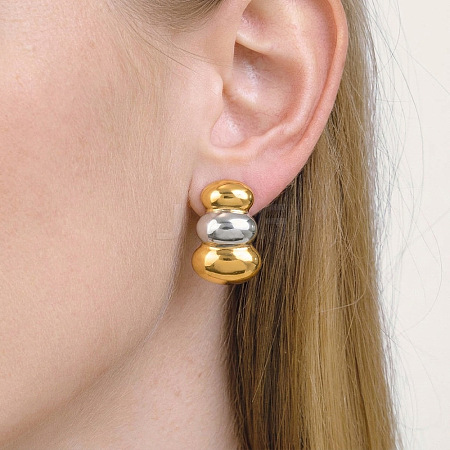 Two Tone 304 Stainless Steel Stud Earrings for Women FM7077-1
