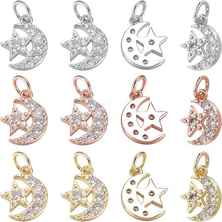  12Pcs 3 Colors  Brass Micro Pave Cubic Zirconia Charms ZIRC-NB0001-81-1