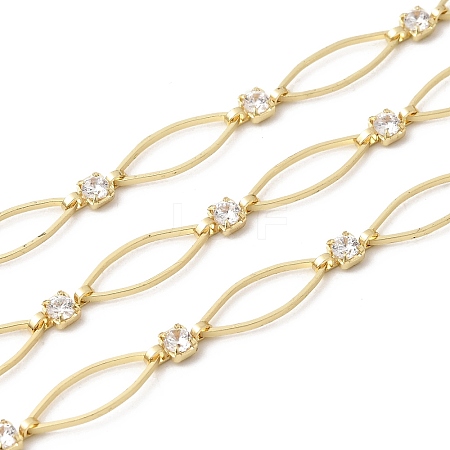 Handmade Brass Pave Clear Cubic Zirconia Horse Eye Link Chains CHC-G027-03LG-1