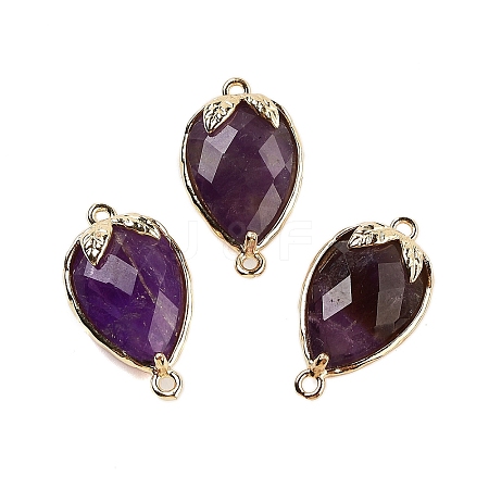 Natural Amethyst Faceted Teardrop Connector Charms G-B081-03G-05-1