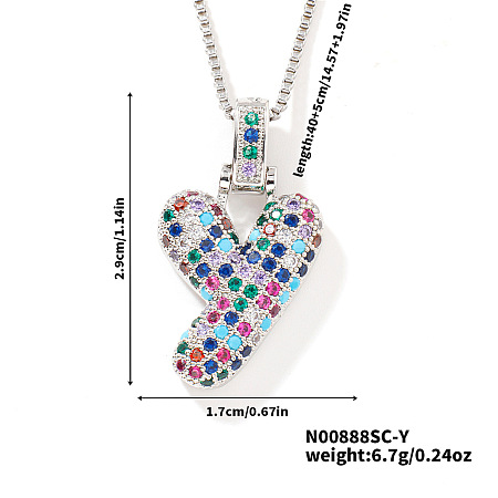Brass Pave Colorful Cubic Zirconia Letter Pendant Box Chain Necklaces NU0575-46-1