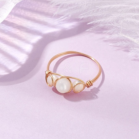 Round Natural Sea Shell Finger Rings RJEW-JR00848-02-1