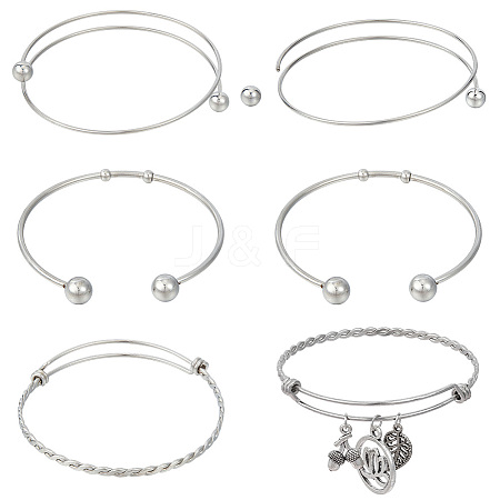 Olycraft 6Pcs 3 Styles 304 Stainless Steel Expandable Bangle Making STAS-OC0001-28-1