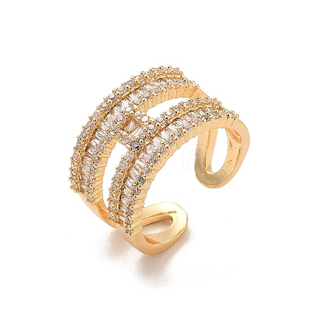 Brass Micro Pave Cubic Zirconia Open Cuff Rings RJEW-R146-17A-G-1