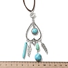 Bohemian Style Alloy Feather & Synthetic Turquoise Heart Long Pendant Necklaces for Women NJEW-G158-01A-6