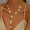 Ocean Iron Conch Shell Starfish Shape Pendant Y Necklaces for Vacation Beach Travel Jewelry LS-YJ1922-3