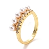 Clear Cubic Zirconia Cuff Ring with Plastic Pearl RJEW-A007-03LG-2