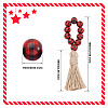 8Pcs 2 Colors Tartan Pattern Wood Beads & Jute Tassel Napkin Rings AJEW-CF0001-06-3