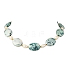 Adjustable Natural Fire Crackle Agate(Dyed & Heated) Oval and Pearl Braided Bead Necklaces NJEW-JN06570-4