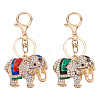 WADORN 2Pcs 2 Colors Cute Elephant Enamel Rhinestones Pendant Keychain KEYC-WR0001-40-1