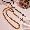 6Pcs 2 Colors Alloy Religion Crucifix Cross Pendant Wood Rice Beaded Rosary Bead Necklaces NJEW-GO0001-07-3