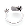 Cat Shape Brass Shell Cuff Ring Settings KK-T076-65P-3