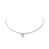 Clear Cubic Zirconia Heart Pendant Necklace with Natural Rose Quartz Beaded Chains for Women NJEW-JN04271-02-4