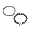 2Pcs 2 Style Natural Lava Rock & Synthetic Hematite Stretch Bracelets Set with Alloy Wings BJEW-JB08021-4