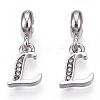 Platinum Rack Plating Alloy Rhinestone European Dangle Charms PALLOY-T048-36P-L-1