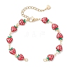Brass Enamel Red Strawberry Link Chain Bracelet Makings AJEW-JB01420-1