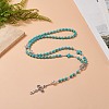 Natural Lava Rock & Synthetic Turquoise Rosary Bead Necklace NJEW-JN04237-01-2