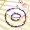 Natural Amethyst Chips Beaded Necklace & Stretc Bracelet SJEW-JS01281-01-5