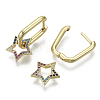 Brass Micro Pave Cubic Zirconia Dangle Huggie Hoop Earrings KK-R137-023-NF-4