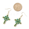 304 Stainless Steel Glass Seeds Cross Dangle Earrings EJEW-MZ00506-07-4