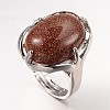 Adjustable Oval Gemstone Wide Band Rings RJEW-L062-01I-1