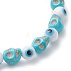 Halloween Dyed Synthetic Turquoise Skull & Lampwork Evil Eye Round Beaded Stretch Bracelets for Women Men BJEW-JB12268-02-4